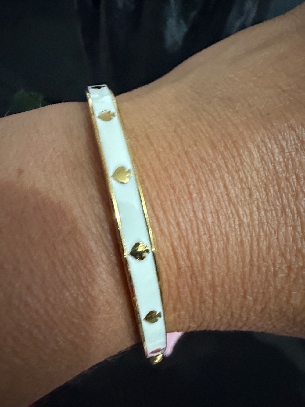 kate spade Gold and White Enamel Heart-Stud Hinged Bangle - Picture 5 of 5